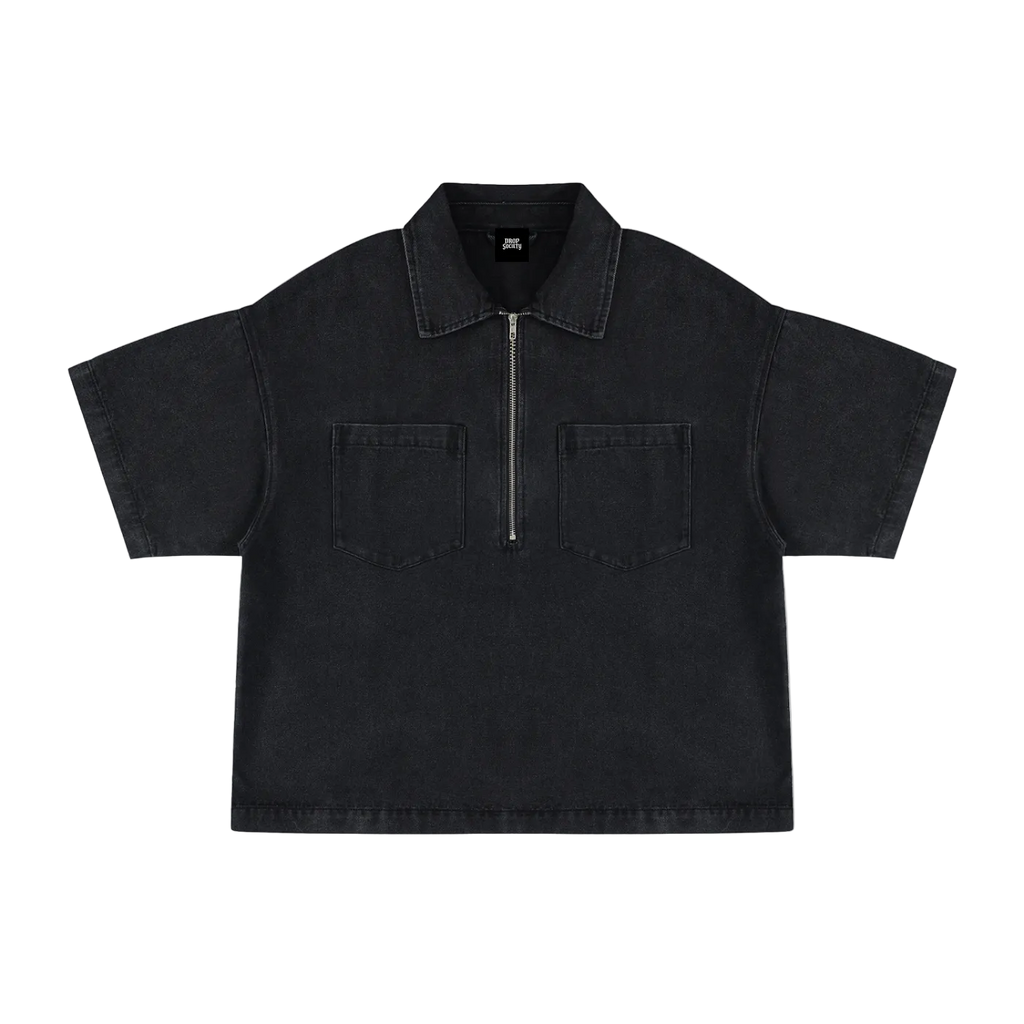 Unisex Vintage Wash Boxy Quarter-Zip Denim Shirt ODMPOD