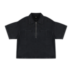 Unisex Vintage Wash Boxy Quarter-Zip Denim Shirt ODMPOD