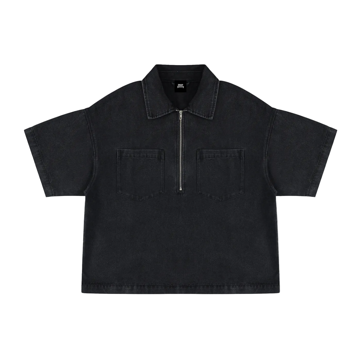 Unisex Vintage Wash Boxy Quarter-Zip Denim Shirt ODMPOD