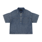 Unisex Vintage Wash Boxy Quarter-Zip Denim Shirt ODMPOD