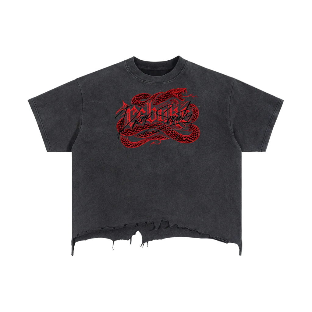 Rebuke Vintage Wash Boxy Distressed Hem T-Shirt ODMPOD