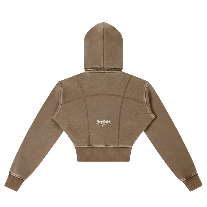 Vamp Initial Vintage Washed Cropped Fleece Hoodie ODMPOD