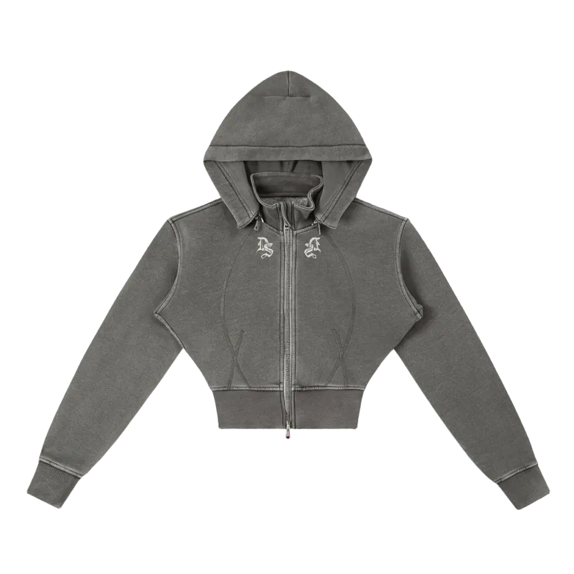 Vamp Initial Vintage Washed Cropped Fleece Hoodie ODMPOD