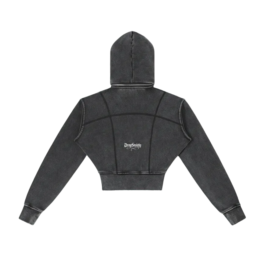Vamp Initial Vintage Washed Cropped Fleece Hoodie ODMPOD