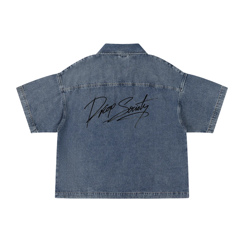 Unisex Vintage Wash Boxy Quarter-Zip Denim Shirt ODMPOD