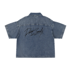 Unisex Vintage Wash Boxy Quarter-Zip Denim Shirt ODMPOD