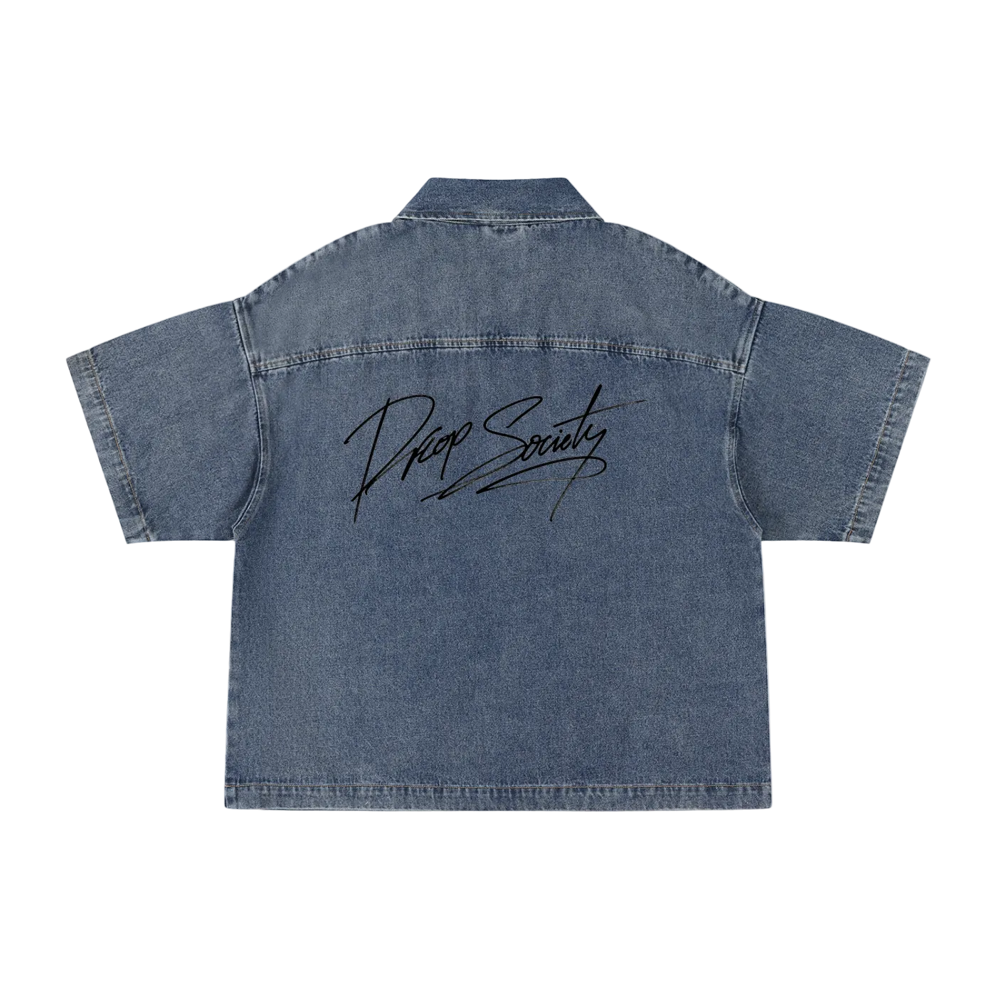 Unisex Vintage Wash Boxy Quarter-Zip Denim Shirt ODMPOD