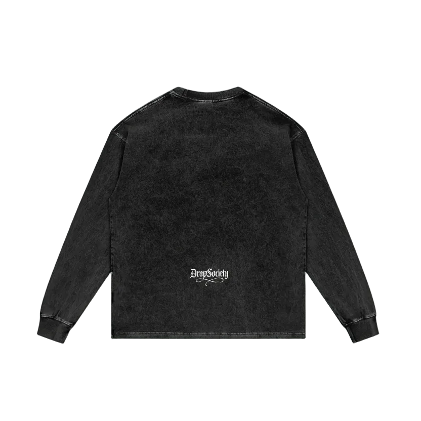 Drop Signature Acid Wash Oversize Long Sleeve T-Shirt
