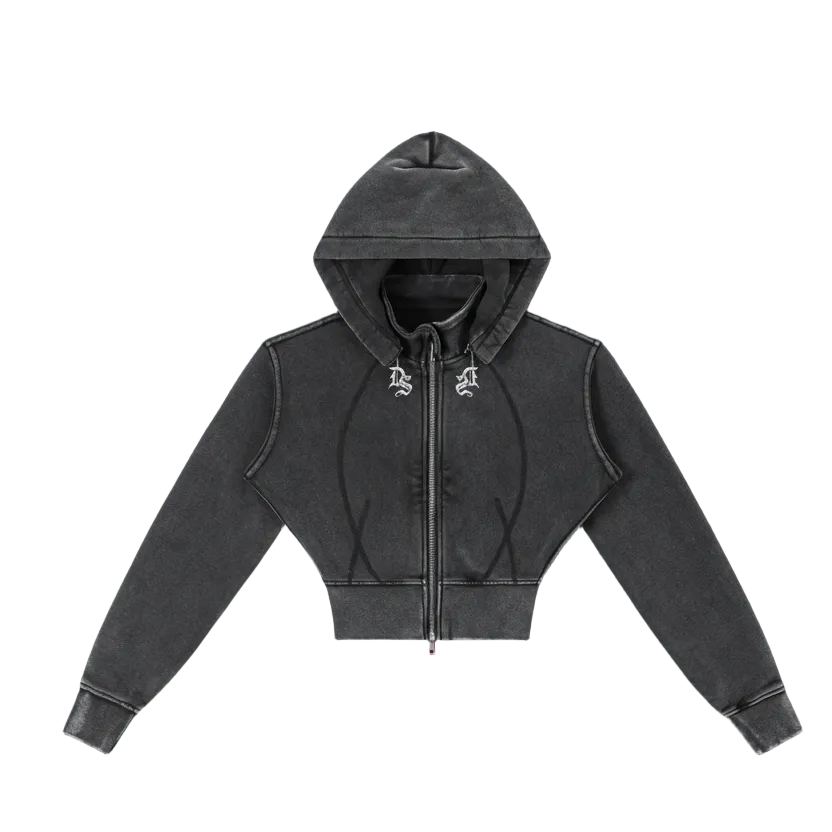 Vamp Initial Vintage Washed Cropped Fleece Hoodie ODMPOD