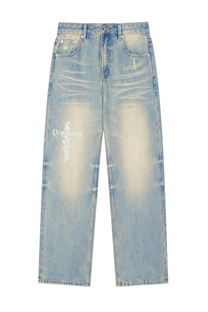 "Perfect Sinner" Sun Fade Raw Hem Denim Jeans ODMPOD