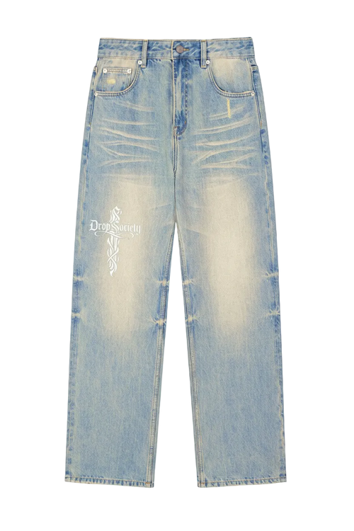 "Perfect Sinner" Sun Fade Raw Hem Denim Jeans ODMPOD