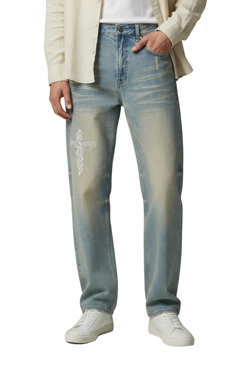 "Perfect Sinner" Sun Fade Raw Hem Denim Jeans Drop Society