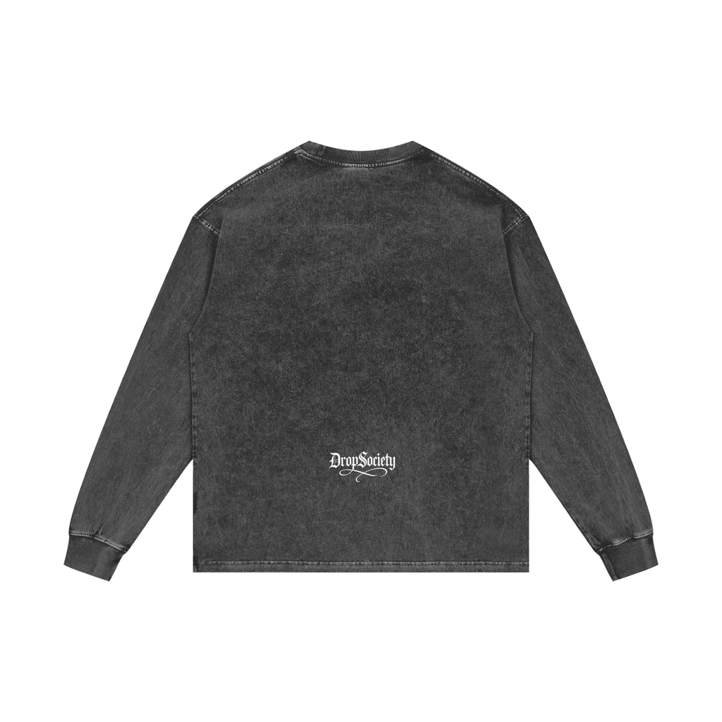 Drop Signature Acid Wash Oversize Long Sleeve T-Shirt ODMPOD