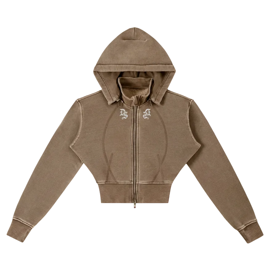 Vamp Initial Vintage Washed Cropped Fleece Hoodie ODMPOD