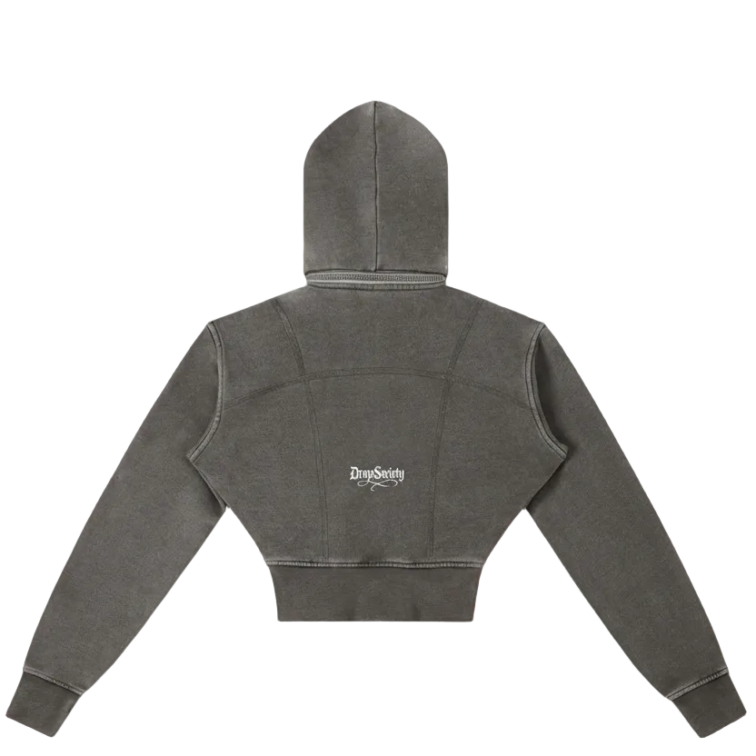 Vamp Initial Vintage Washed Cropped Fleece Hoodie ODMPOD