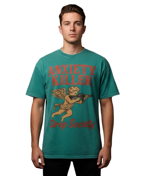 "ANXIETY KILLER" Acid Wash Oversized T-Shirt Drop Society