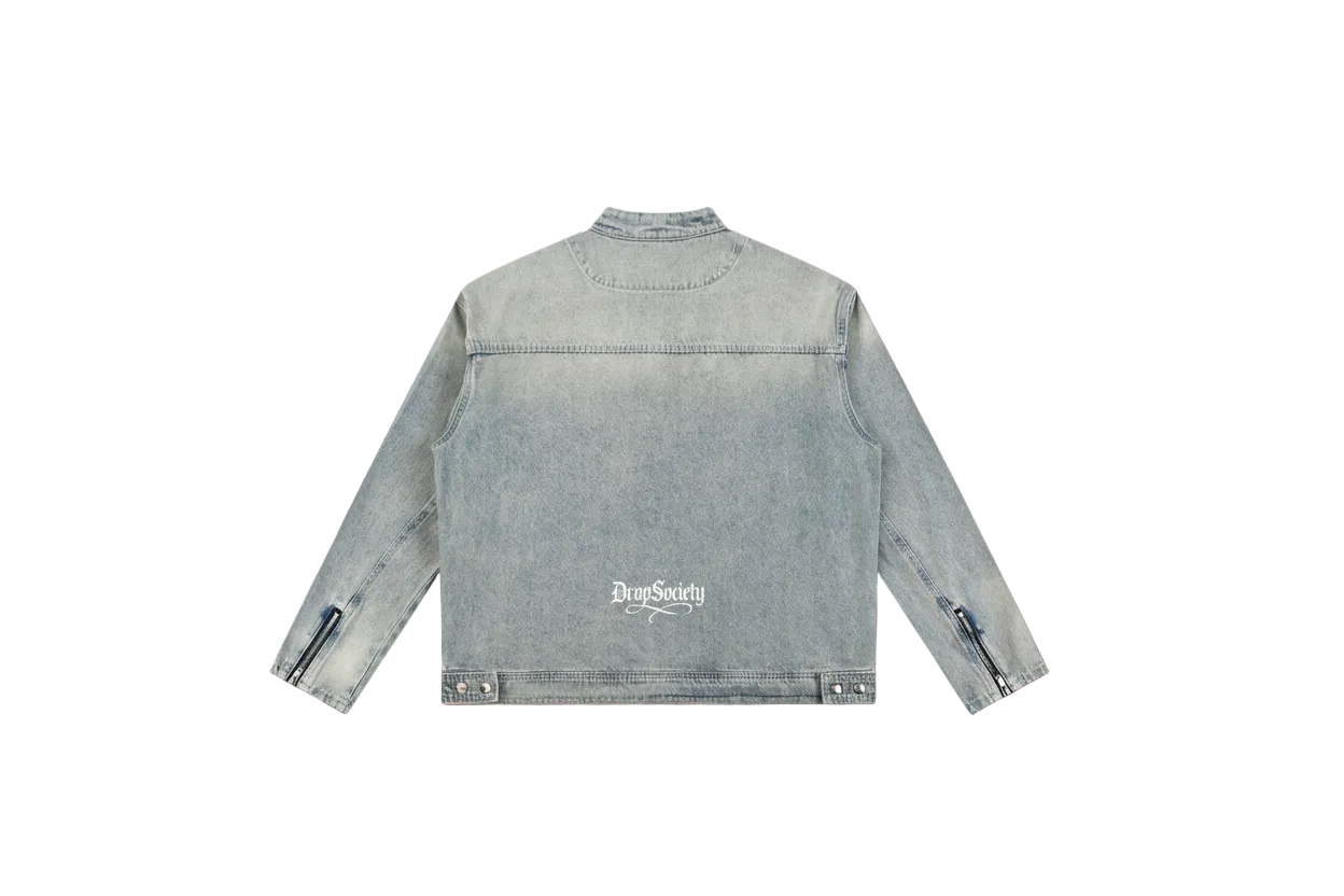 Perfect Sinner Vintage Wash Zip Denim Jacket ODMPOD