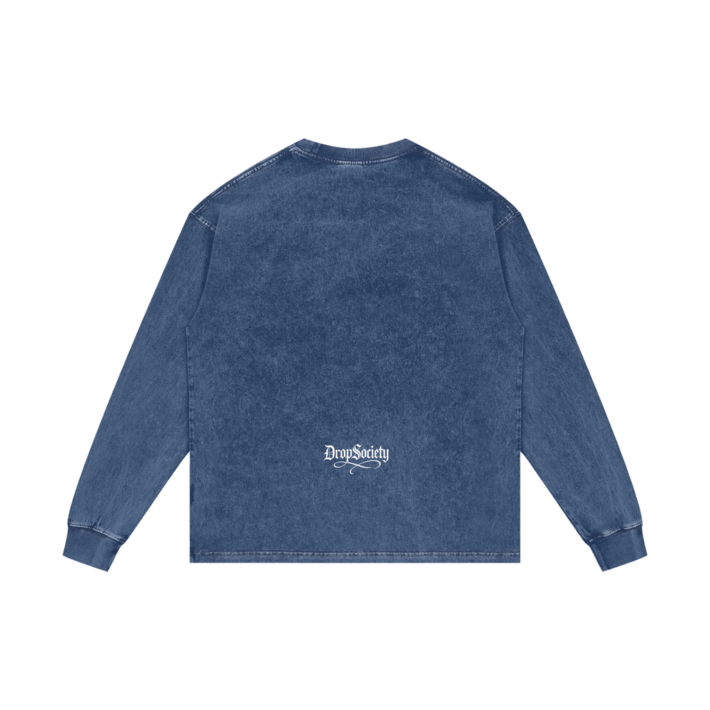 Drop Signature Acid Wash Oversize Long Sleeve T-Shirt ODMPOD