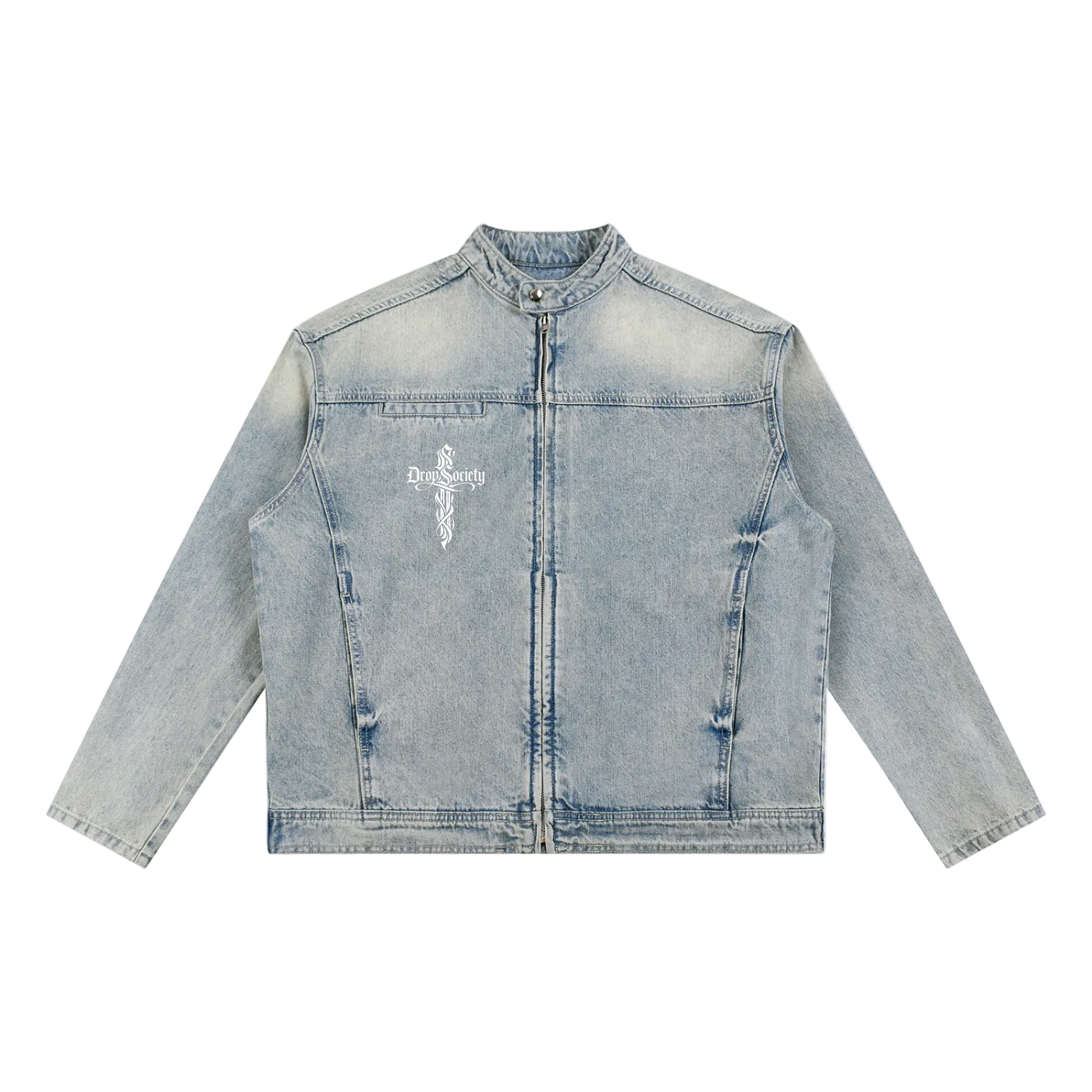 Perfect Sinner Vintage Wash Zip Denim Jacket ODMPOD