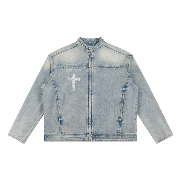 Perfect Sinner Vintage Wash Zip Denim Jacket ODMPOD