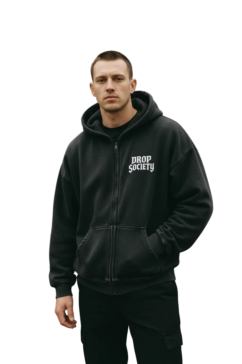 Drop LOGO Zip-Through Boxy Fleece Hoodie – Urban Editorial