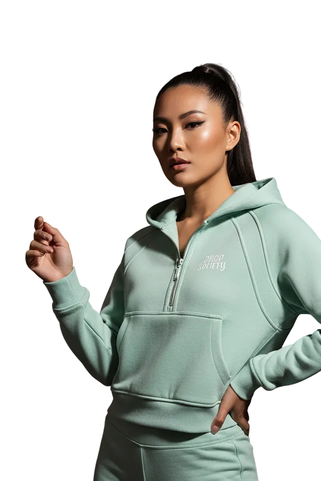 Drop "OFFICIAL" Cropped Half-Zip Hoodie Drop Society