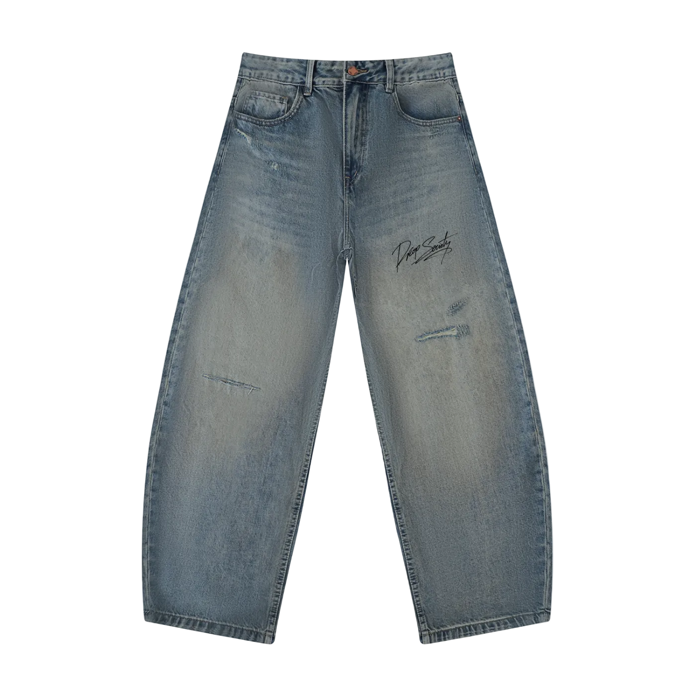 Men's Distressed Barrel Leg Jeans ODMPOD