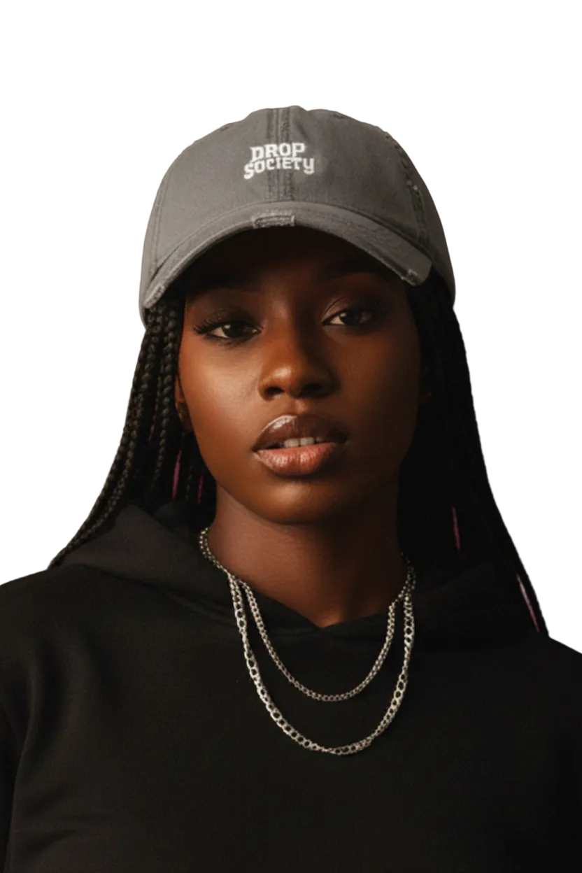 OFFICIAL DROP DISTRESSED EMBROIDERED DAD HAT Drop Society