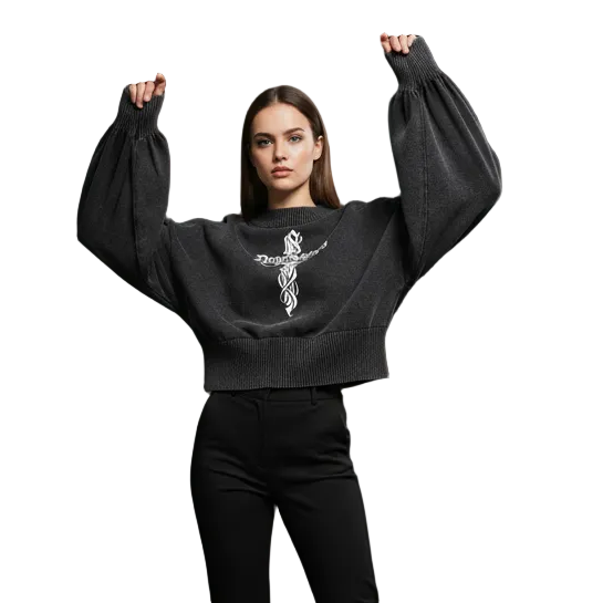 Perfect Sinner Balloon Sleeve Cropped Sweater