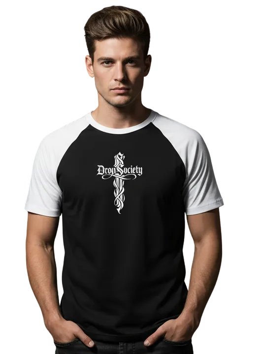 "Perfect Sinner" Signature Cross Contrast  Sleeve T-Shirt Drop Society